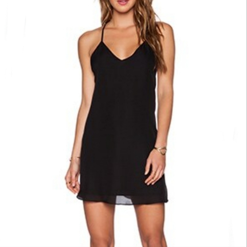 Alice Olivia Ashelna Black Multi Strap Mini Dress‎ 100% Silk Shell Size 2